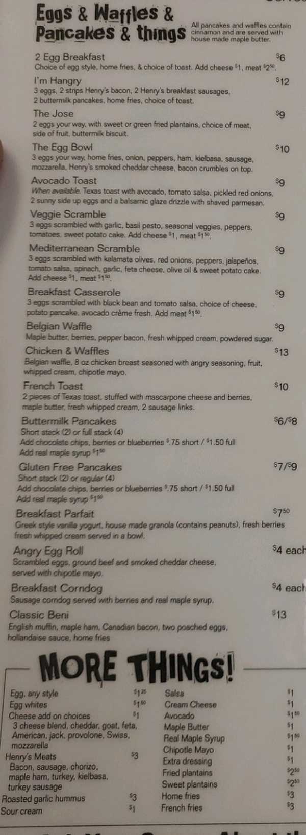 Page 1 of menu, The Angry Egg Two Bennington, VT