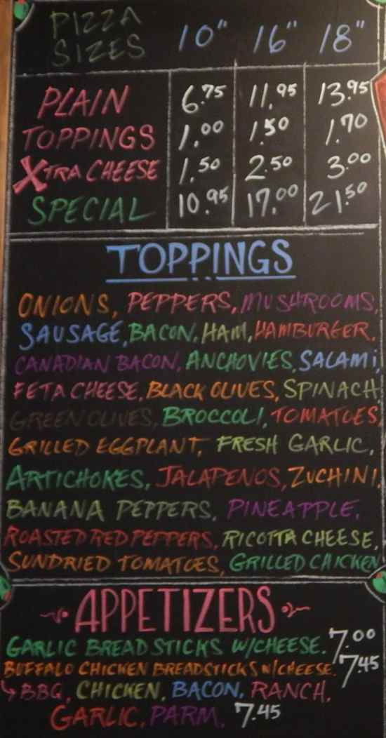 Page 1 of menu, Bennington Pizza Plaza Bennington, VT