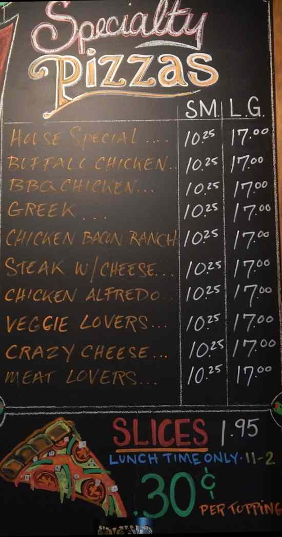 Page 2 of menu, Bennington Pizza Plaza Bennington, VT