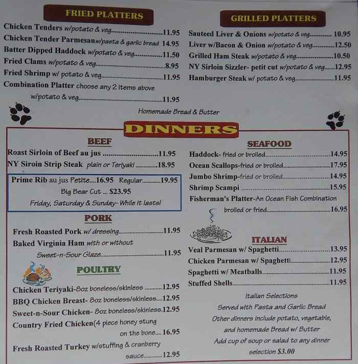 Page 3 of menu, Benson's Family Restaurant Eagle Bridge, NY