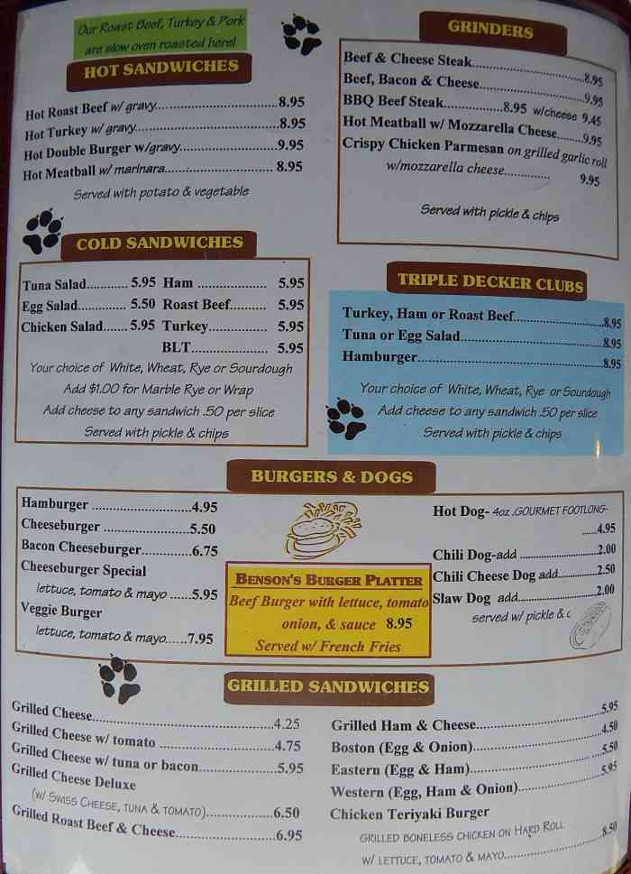 Page 4 of menu, Benson's Family Restaurant Eagle Bridge, NY