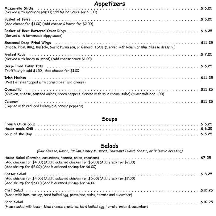 Page 1 of menu, The Dutchman's Tavern Bennington, VT