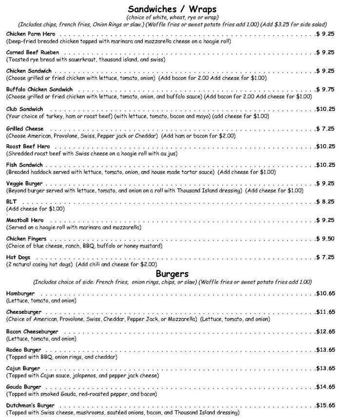 Page 2 of menu, The Dutchman's Tavern Bennington, VT