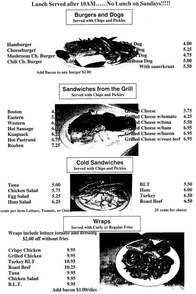 Page 2 of menu, Jean's Place Hoosick Falls, NY