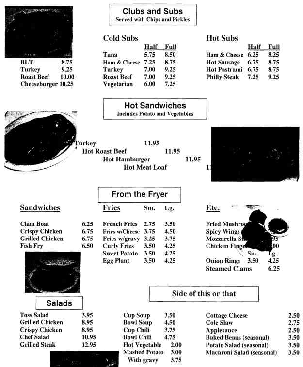 Page 3 of menu, Jean's Place Hoosick Falls, NY