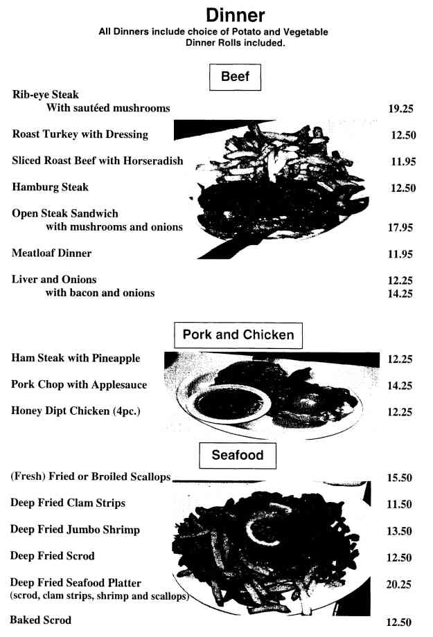 Page 4 of menu, Jean's Place Hoosick Falls, NY