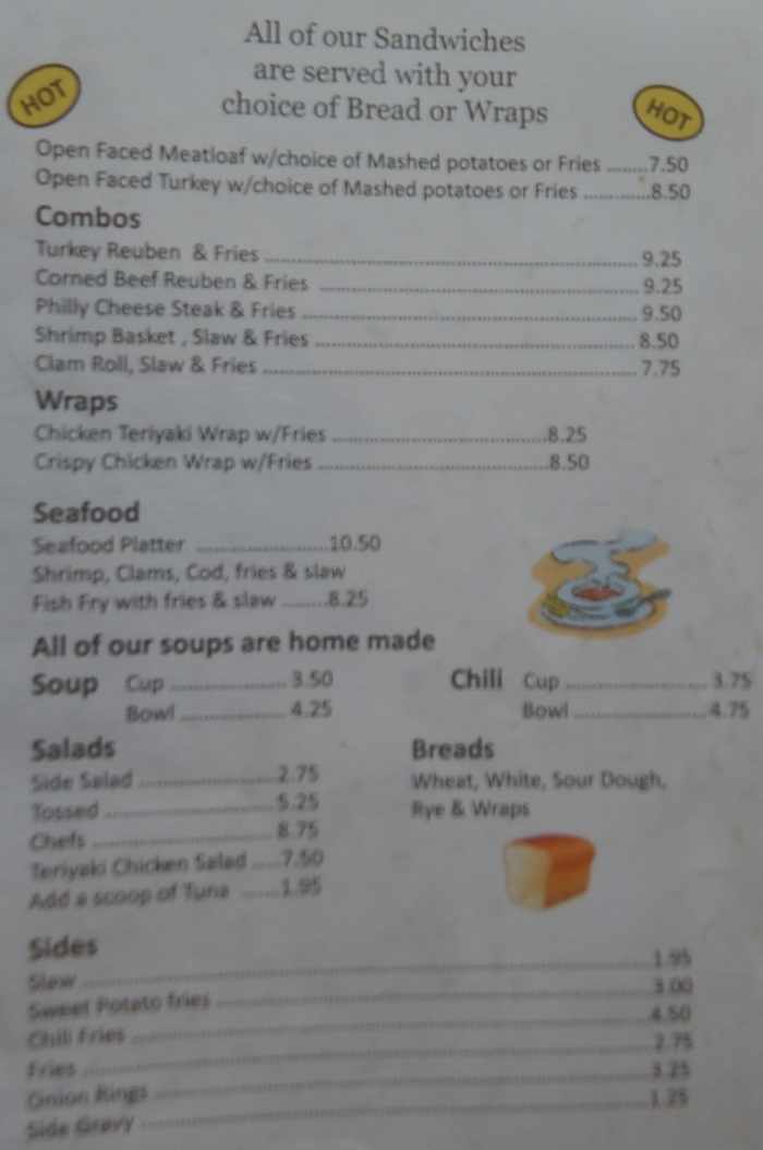 Page 5 of menu, Sunny Side Diner Bennington, VT